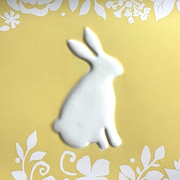 MAGENTA Easter Yellow Bunny Rabbit Serving Tray Platter Plate 14" Damask Floral - Picture 2 of 6